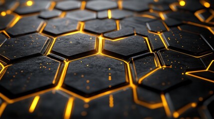 Obraz premium Abstract geometric pattern of glowing hexagonal tiles.