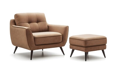 Brown compact and comfortable chair. Interior design concept. Isolated object on white background