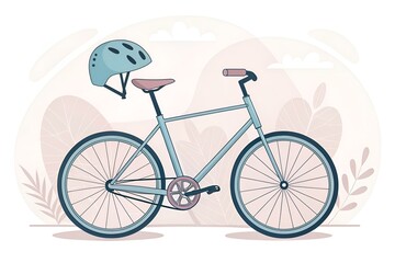 Rower z kaskiem na kierownicy w pastelowej kolorystyce jako symbol aktywnego stylu życia i ekologicznego transportu