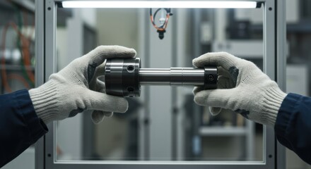 Metal Component Inspection by Hands in Gloves