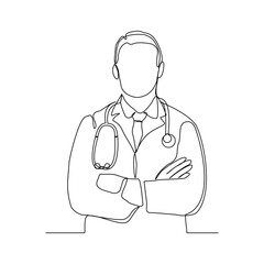 Continuous line drawing of man doctor with stethoscope and medical uniform. One line sketch editable stroke of health care concept. Vector illustration