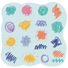 Cute kid flower, cloud, summer illustration. Hand drawn doodle sketch children cute vector school chalk background. Kids doodle crayon style line flower, cloud doodle pattern. Vector illustration