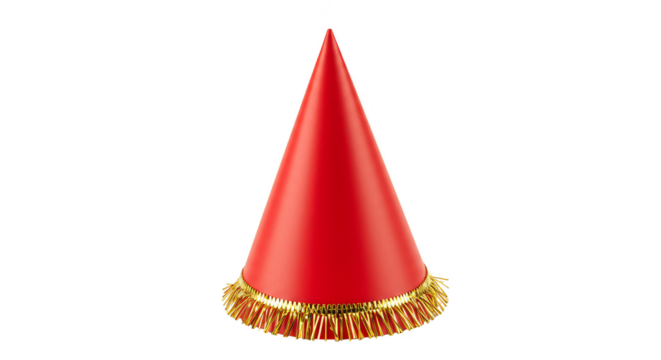 Isolated 3D Rendering of Red Party Hat Celebration Decoration with Tinsel
