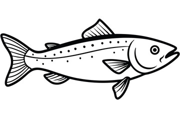 Black and White Line Art Illustration of a Fish with Spots and Fins