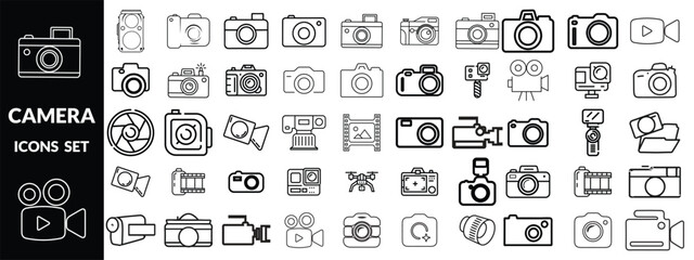 camera icons big set, camera silhouette ,camera line art icon
