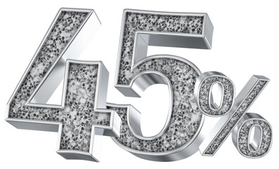 shiny silver glitter number 45 percent 3d render