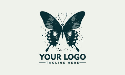 Illustration of butterfly with decorative ink splatter wings and fine dot texture in symmetrical artistic style. Nature concept
