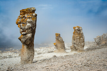 Coast in Gotland, Sweden, Europe. Famous limestone formations.