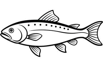 Outlined Illustration of a Black and White Fish with Detailed Fins and Scales