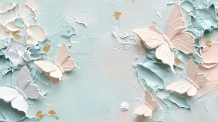 Beautiful pastel Butterflies, Oil painting with obvious brushstrokes