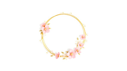 Fototapeta premium Golden Bloom: A delicate golden circle adorned with graceful pink cherry blossoms, creating an exquisite display of nature's beauty, perfect for spring or romantic themes.