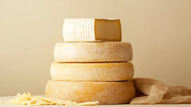 various types of cheese on wooden background