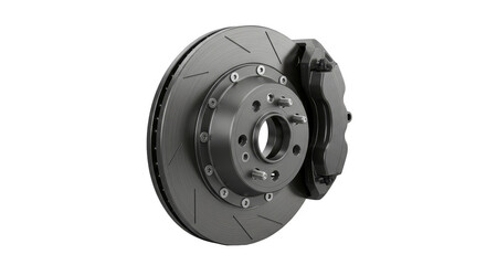 Isolated Automotive Brake Disk Rotor Caliper on Transparent Background