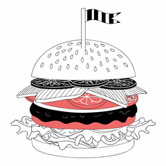 Juicy hamburger with lettuce, cheese, and tomato, isolated on a white background. Perfect for food ads and menus.