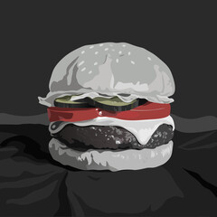 Juicy hamburger with lettuce, cheese, and tomato, isolated on a white background. Perfect for food ads and menus.