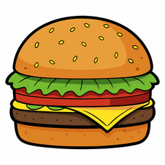 Juicy hamburger with lettuce, cheese, and tomato, isolated on a white background. Perfect for food ads and menus.