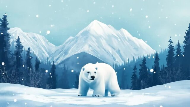 Polar bear in winter forest