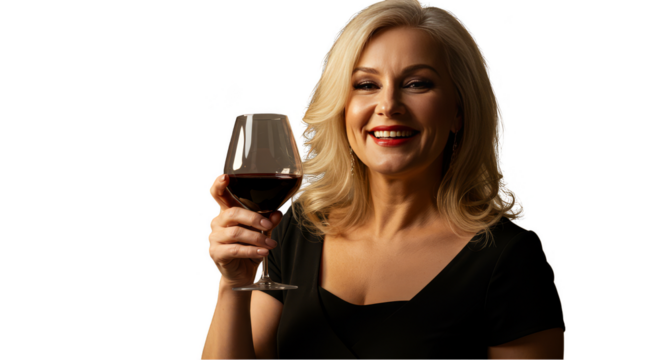 Portrait Of Elegant Woman Toasting Red Wine In Transparent Background