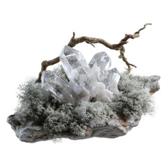 Obraz premium Clear Quartz Crystal Cluster on Mossy Rock with