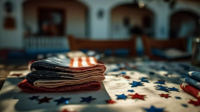 Patriotic table setting sunlight outdoor