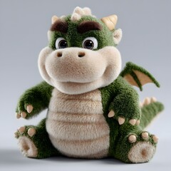 Cute plush dragon, sitting, green and beige