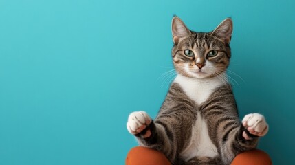 Obraz premium A tabby cat practicing yoga