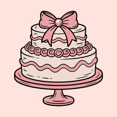 Elegant Pink Wedding Cake with Bow Illustration
