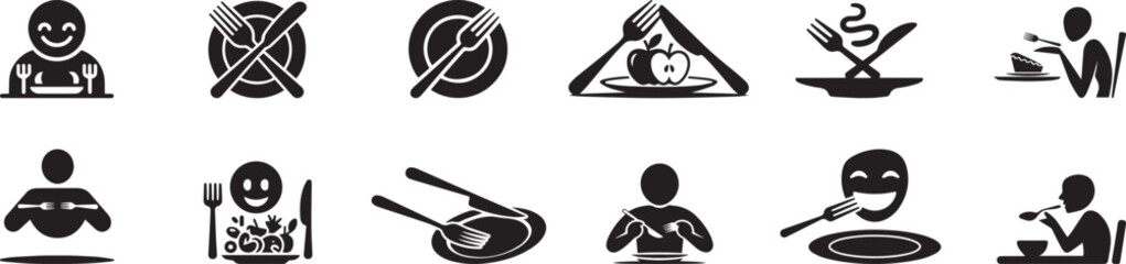 Diverse eating habits icons set black and white. eps-10