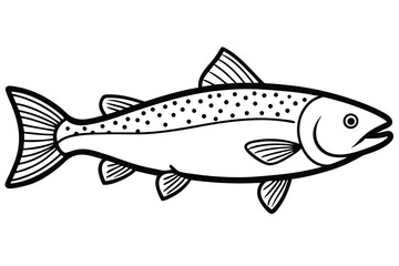 Stylized Black and White Salmon Illustration with Visible Fins and Distinct Spotted Pattern