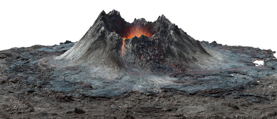 Active Volcanic Crater with Lava Flow Isolated