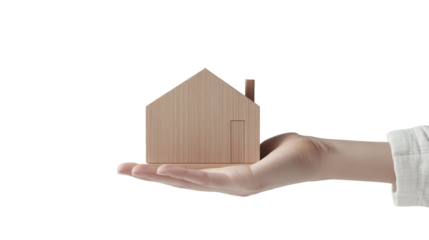 female hand holding house isolated on white background