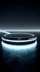 A sleek futuristic wireless charging pad glowing softly on a clean white surface. Minimalist, bright, and high-tech—ideal for product, lifestyle, or innovation-related content