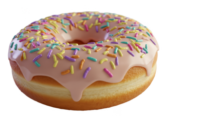 Realistic 3D Render of Donut with Pink Icing and Colorful Sprinkles