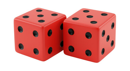 Realistic 3D Render of Two Red Dice on Transparent Background