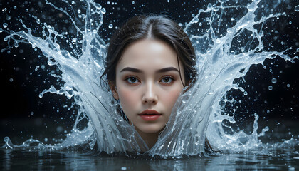 young woman shower in the river | Beautiful Woman Enjoying Winter Rain |  Fusion of Cold Beauty and Exotic Jungle Waters | Fashion Model Relaxing Under Waterfall