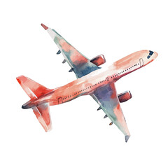 My Watercolor illustration, red airplane painting illustration isolated on a white background, illustration, AI painting design, vector illustration set, eps format