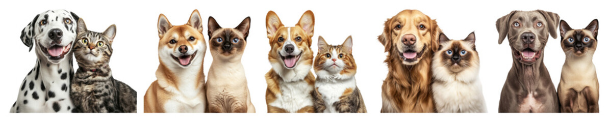 Obraz premium PNG Diverse pets group portrait, element set on transparent background