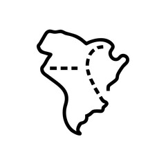 Outline of a map with dotted and dashed lines for navigation concept  