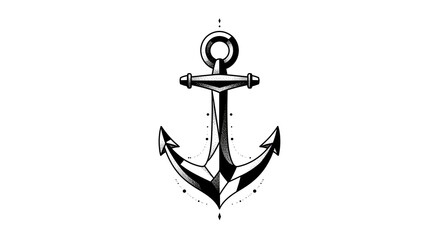 A Detailed Black and White Illustration of a Stylized Nautical Anchor
