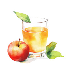 My Watercolor illustration, apple juice painting illustration isolated on a white background, illustration, AI painting design, vector illustration set, eps format