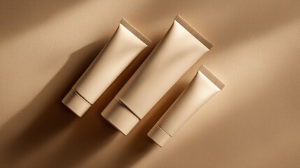 Elegant Arrangement of Skin Care Tubes on a Smooth Surface in Natural Light Highlighting Their Minimalist Design Generative AI
