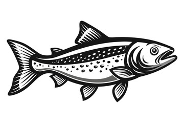 Graphic Black and White Vector Illustration of Spotted Fish with Detailed Fins and Markings