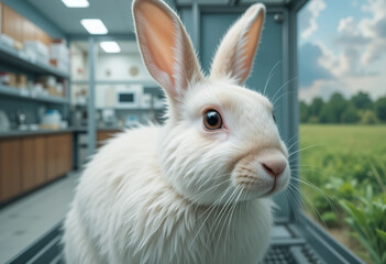 Obraz premium White Bunny Inside a Lab