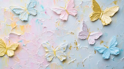 Beautiful pastel Butterflies, Oil painting with obvious brushstrokes