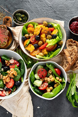 Vegan summer dishes. Healthy and tasty brunch.