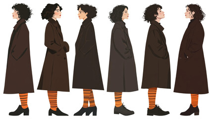 PNG Stylish illustrated women lineup, element set on transparent background