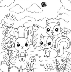 Funny cartoon animal set for kids coloring book illustration
