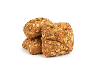 Pumpkin seeds bread isolated, breakfast roll with pepita seeds. Fitness square bun, healthy burger