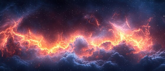 Fototapeta premium Fiery cosmic clouds ablaze with stellar energy