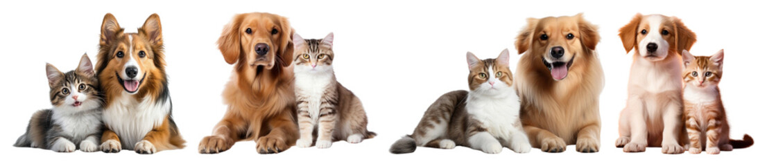 PNG Adorable pets posing together, element set on transparent background